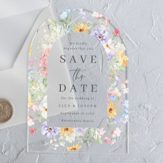 Invitations En Acrylique Pastel Watercolor Wildflower Wedding Save The Date