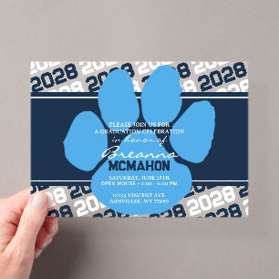 Invitations En Acrylique Pawprint bleu clair et bleu marine