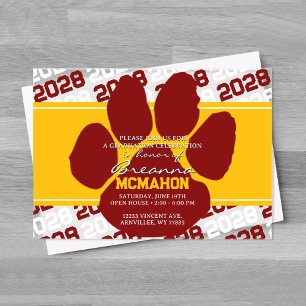 Invitations En Acrylique Pawprint Gold Yellow & Maroon Graduation Frosted