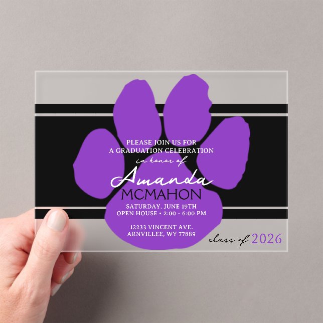 Invitations En Acrylique Pawprint noir & violet unique Élégant (In situ (ordinateur de poche))