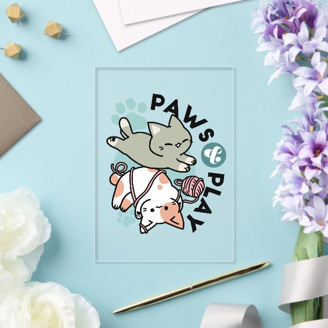 Invitations En Acrylique Paws and Play – Adorable Cat Illustration (Insitu (Mariage))
