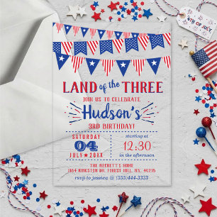 Invitations En Acrylique Pays des Trois ! Fête d'anniversaire 3 ans 4 juill