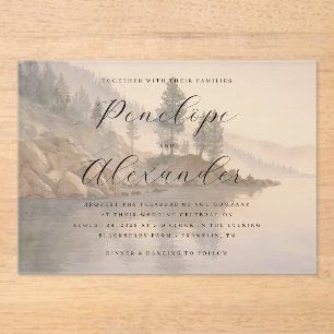 Invitations En Acrylique Paysage aquarelle bleu tranquille