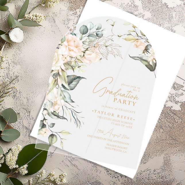 Invitations En Acrylique Pearl Blush Floral Graduation Arch ID989 (Créateur téléchargé)