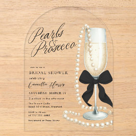 Invitations En Acrylique Pearls & Prosecco Black Bow Bridal Shower