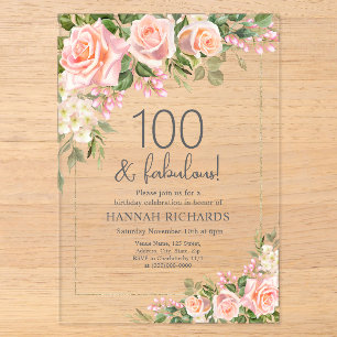Invitations En Acrylique Pêche féminine   Roses roses roses florales 100e a