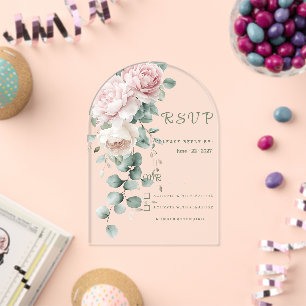 Invitations En Acrylique Peonines roses de Garland feuille d'eucalyptus RSV