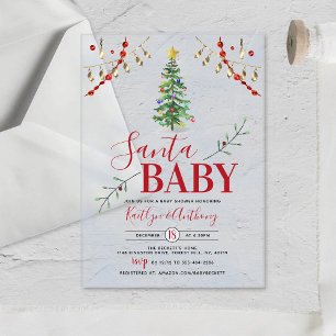 Invitations En Acrylique "Père Noël Baby" Aquarelle Baby shower d'arbre de 