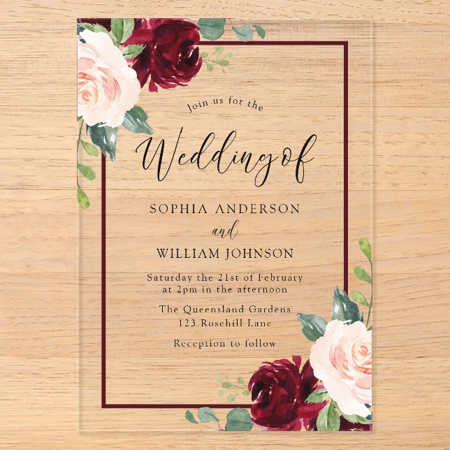 Invitations En Acrylique Perfection de flush : Aquarelle Mariage (Recto)
