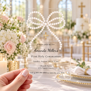 Invitations En Acrylique Perles d'arc rose fille Première Communion