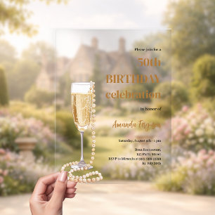 Invitations En Acrylique Perles de champagne en or blanc pour anniversaire