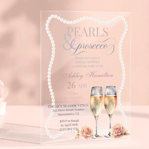 Invitations En Acrylique Perles élégantes & Prosecco Enterrement de vie de