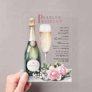 Invitations En Acrylique Perles Et Prosecco Floral Élégante Fête des mariée