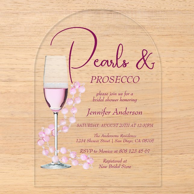 Invitations En Acrylique Perles & Prosecco Fête des mariées moderne élégant (Recto)