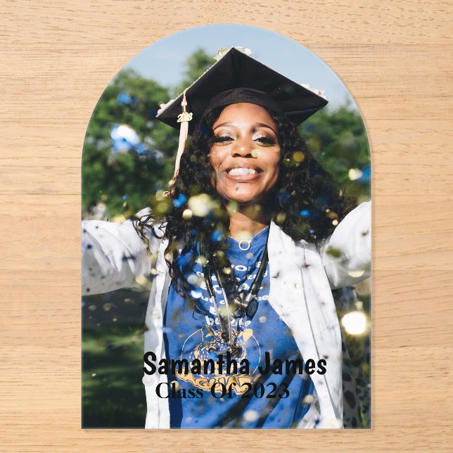 Invitations En Acrylique Personalized Graduation Photo and Name (Recto)