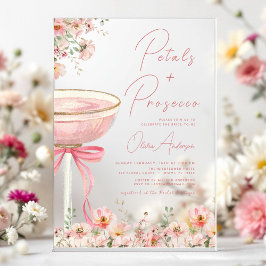 Invitations En Acrylique Pétales de ruban rose et prosecco rosé pour une fê