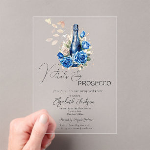 Invitations En Acrylique Pétales et prosecco Roses bleues Champagne