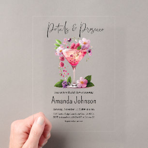 Invitations En Acrylique Pétales & Prosecco Rose Floral Fête de Mariage