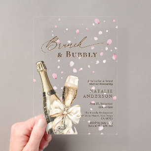 Invitations En Acrylique Pétales roses romantiques Bubbly Bruch Fête des ma