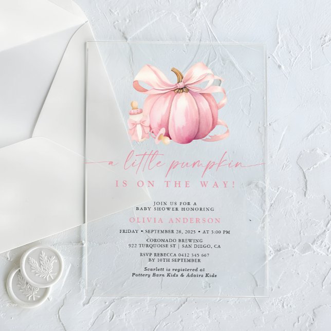Invitations En Acrylique Petit Baby shower Citrouille fille rose mignonne (Créateur téléchargé)