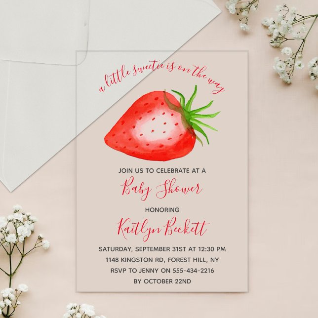 Invitations En Acrylique Petit Baby shower de fraises doux (Créateur téléchargé)