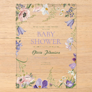 Invitations En Acrylique Petit Baby shower Fleur sauvage
