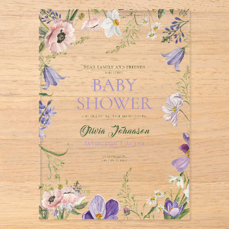 Invitations En Acrylique Petit Baby shower Fleur sauvage
