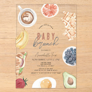 Invitations En Acrylique Petit-déjeuner Bébé Gaufres Café Fruits Aquarelle