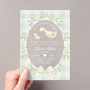 Invitations En Acrylique Petit Dindon Bébé Fête de Naissance Sage Gingham