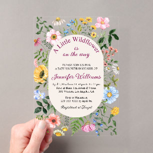 Invitations En Acrylique petit fleur sauvage, jardin fleuri fille baby show