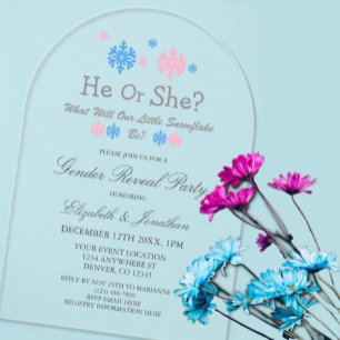 Invitations En Acrylique Petit Flocon de neige - Révélation de genre hivern