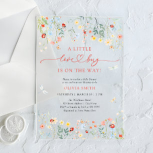 Invitations En Acrylique Petit Jardin de Punaise Rose Pâle Baby Shower
