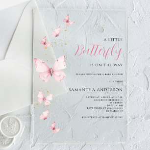 Invitations En Acrylique Petit papillon rose Baby shower fille