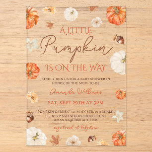 Invitations En Acrylique Petite Citrouille Florale Fête Prénatale d'Automne