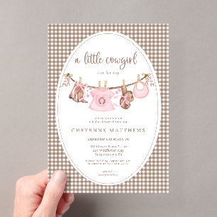 Invitations En Acrylique Petite Cowgirl Linge Rose Baby Shower 