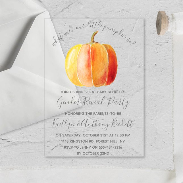 Invitations En Acrylique Petite fête de révélation de genre Citrouille (Créateur téléchargé)