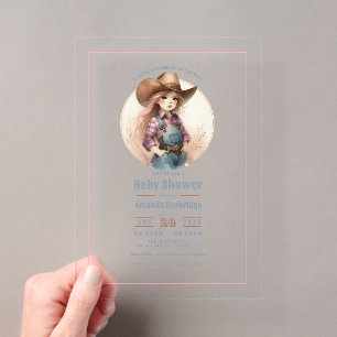 Invitations En Acrylique Petite fille rustique Baby shower occidental