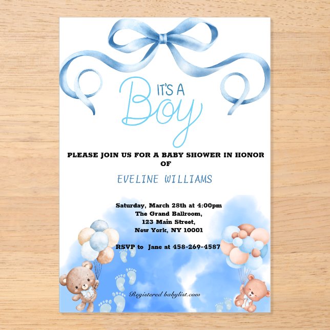 Invitations En Acrylique PetitGARÇON (Recto)