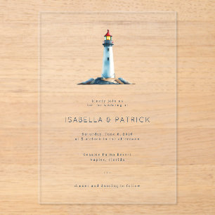 Invitations En Acrylique Phare à l'aquarelle paisible et atténuée