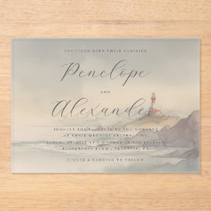 Invitations En Acrylique Phare à l'aquarelle pastel tranquille