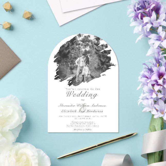 Invitations En Acrylique Photo Brusch moderne | Mariage blanc (Insitu (Mariage))