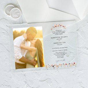 Invitations En Acrylique Photo de mariage florale colorée formelle horizont