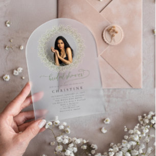 Invitations En Acrylique Photo de mariée Bébé's Breath Bridal Shower Invita