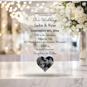 Invitations En Acrylique Photo en forme de cœur translucide de mariage