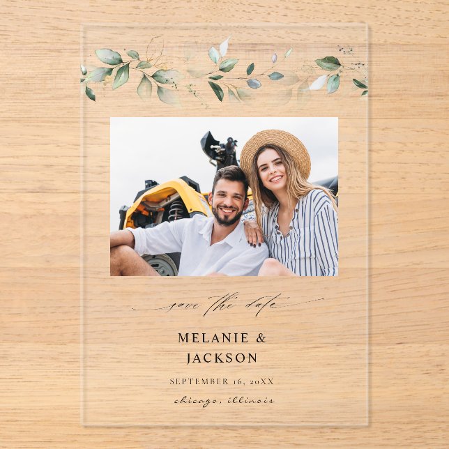 Invitations En Acrylique Photo Eucalyptus Glow Enregistrer la date 2 (Recto)