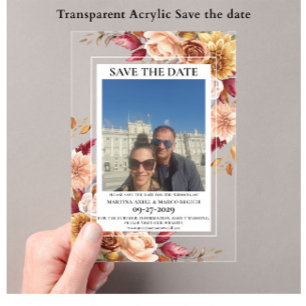 Invitations En Acrylique Photo Fall Floral Enregistrer la date