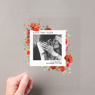 Invitations En Acrylique Photo Fiançailles Fleur sauvage Poppy Enregistrer 
