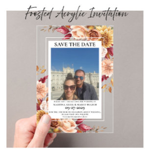 Invitations En Acrylique Photo Floral d'automne Enregistrez la date