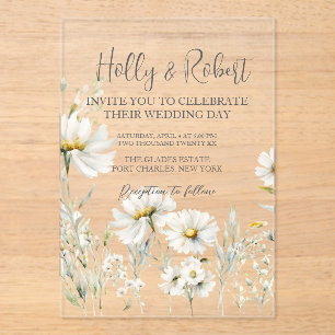Invitations En Acrylique Photo Mariage Daisy Code QR