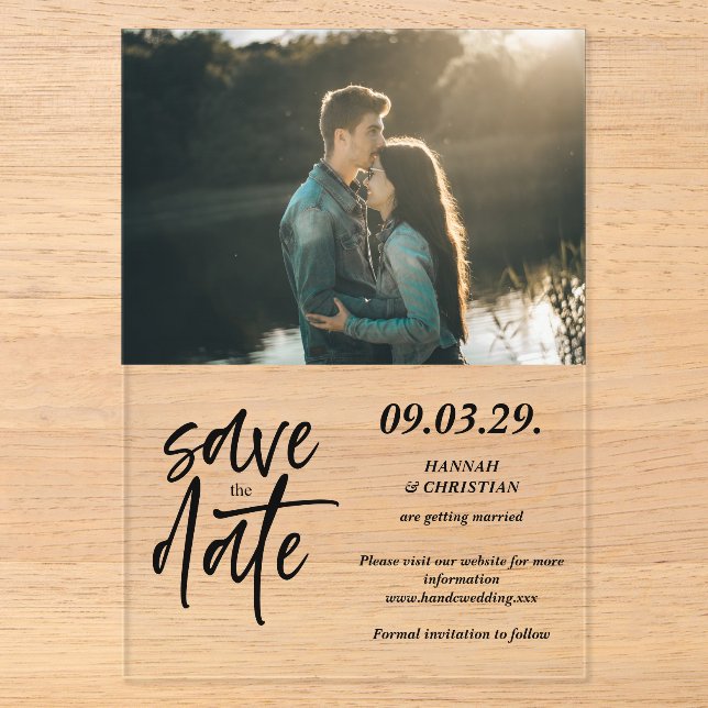 Invitations En Acrylique Photo Minimalist Save the date (Recto)